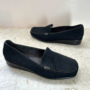 Aerosoles A2 Shoes Size 10 Black Faux Vegan Leather Loafers Flats Gondola